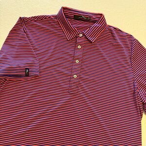 RLX Classic Fit Performance Polo Shirt Size XL Striped Red and Blue Luxury Golf